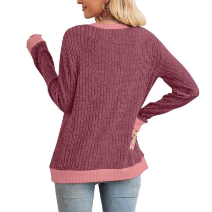 Tops Long Sleeve Shirts Lightweight Sweaters Loose Fit Crewneck Color Block