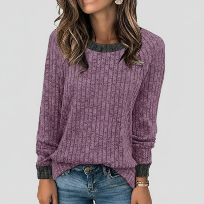 Long Sleeve Lightweight Sweater With Color Block Design For Women