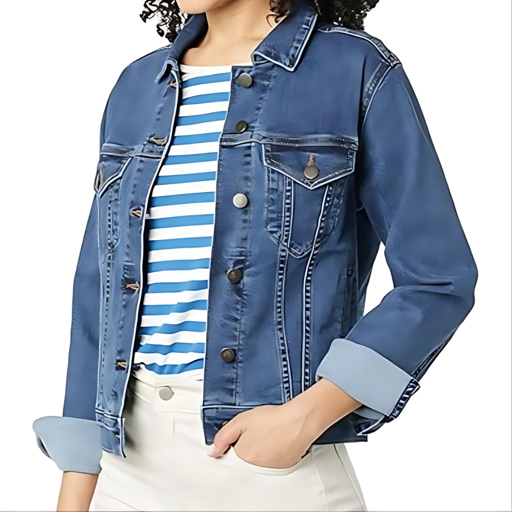Classic Front Button Denim Jacket With Pockets