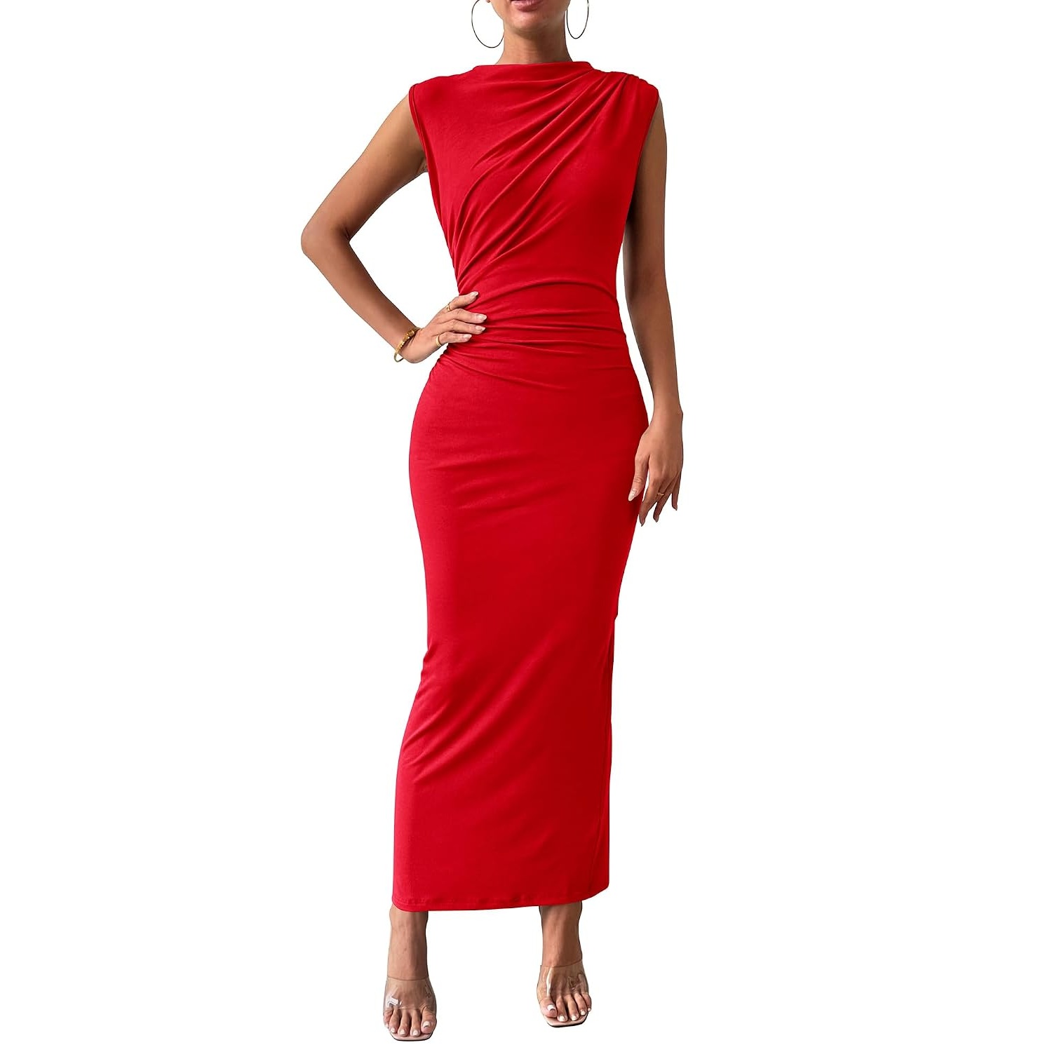 Solid Colored Sleeveless Maxi Dress With Side Slit 