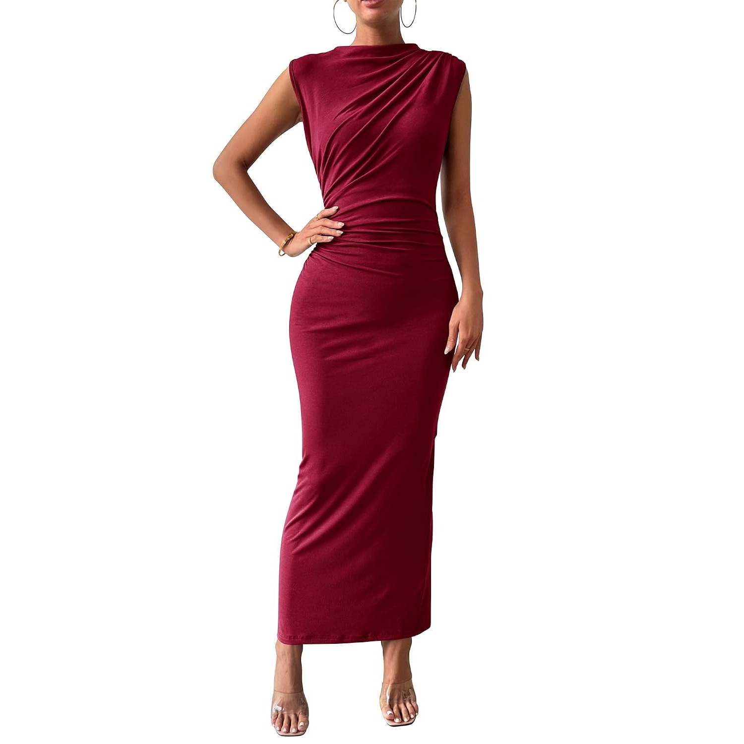 Solid Colored Sleeveless Maxi Dress With Side Slit 