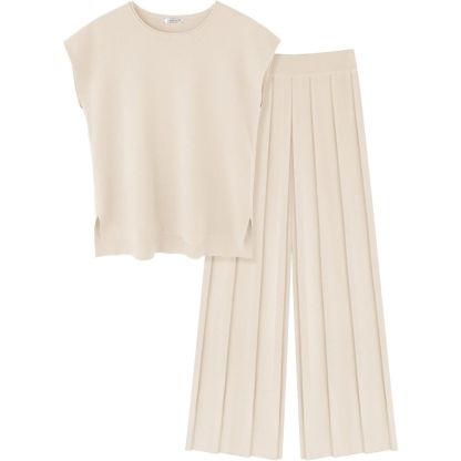 Lounge Sets for Women Two Piece Outfits Knit Cap Sleeve Tops Wide Leg