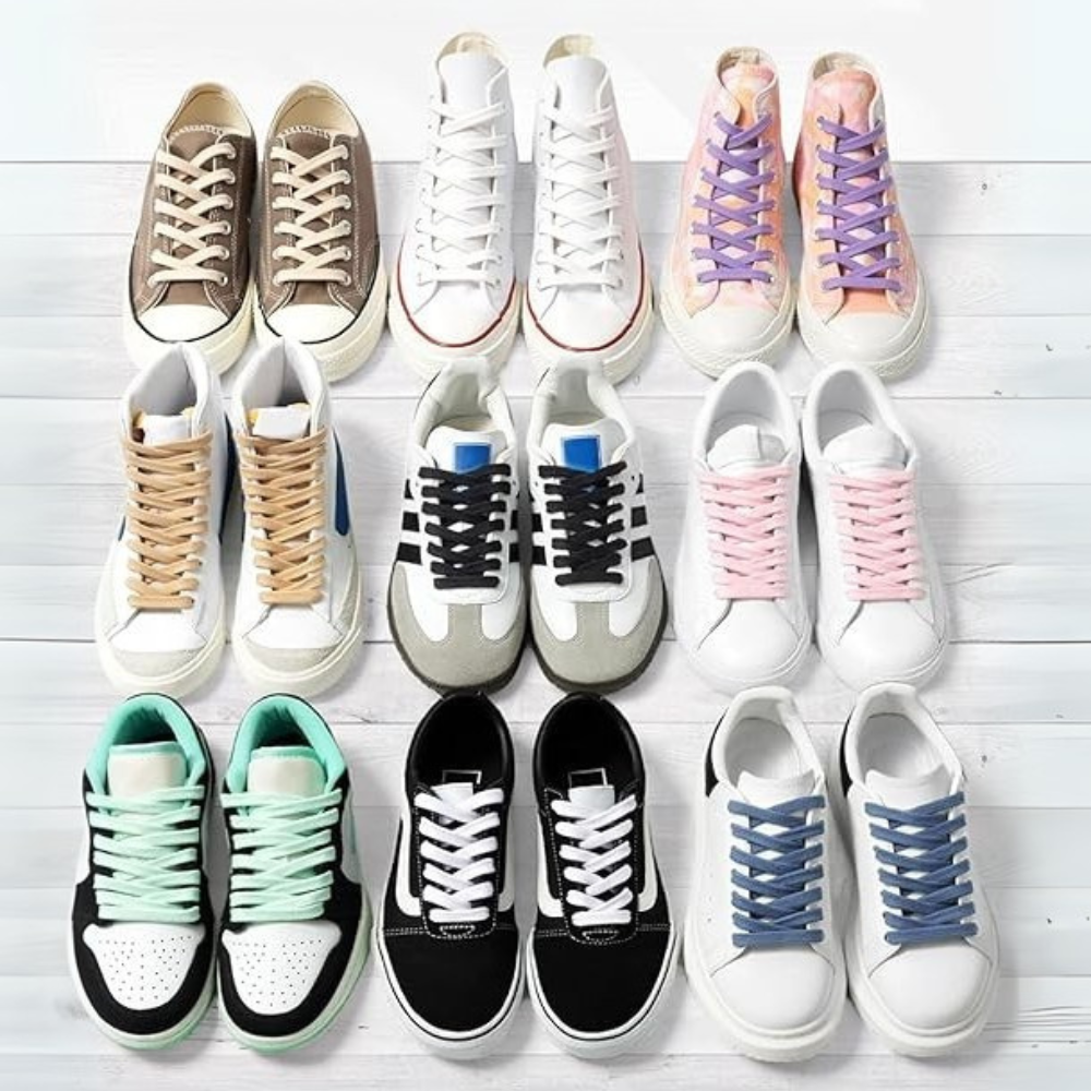 Pair of 2 Cotton Flat Shoelaces Wide for Sneakers and Athletic Shoes