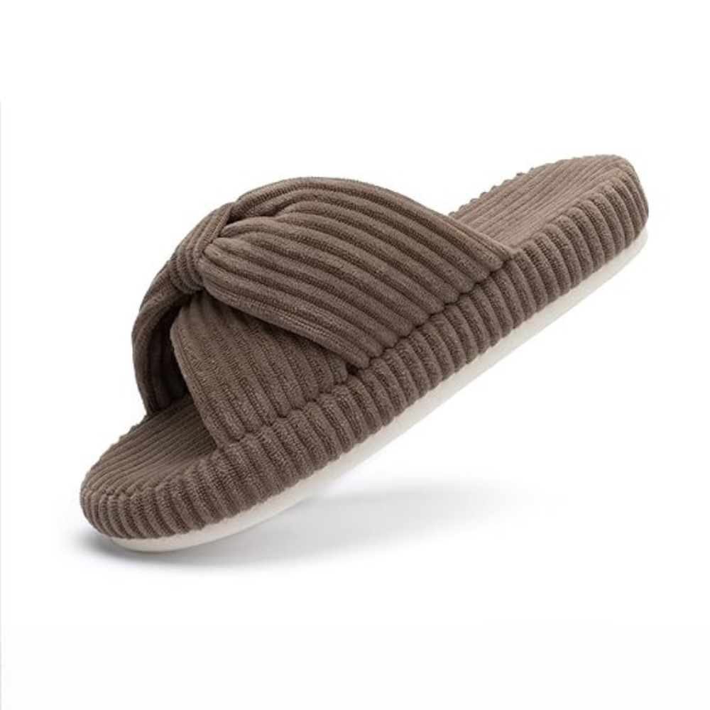 Women Memory Foam Corduroy Bow Crossband Slides