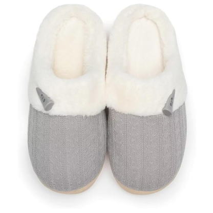 Slip On Fuzzy Slippers With Memory Foam And Plush Lining For Women