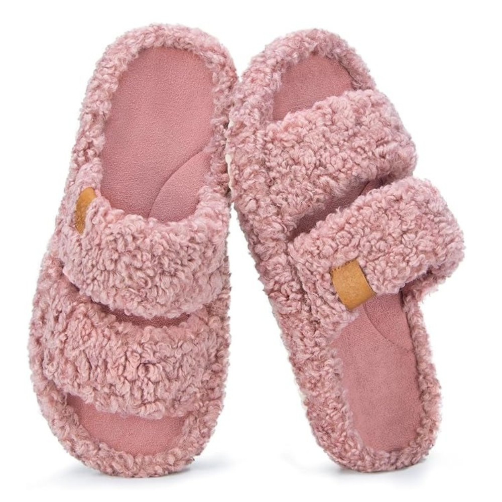 Womens Fuzzy Open Slippers
