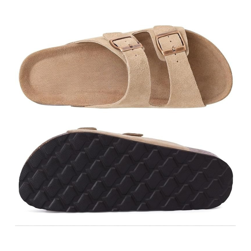Cork Footbed Sandals With Adjustable Buckle With Slip Resistant Sole