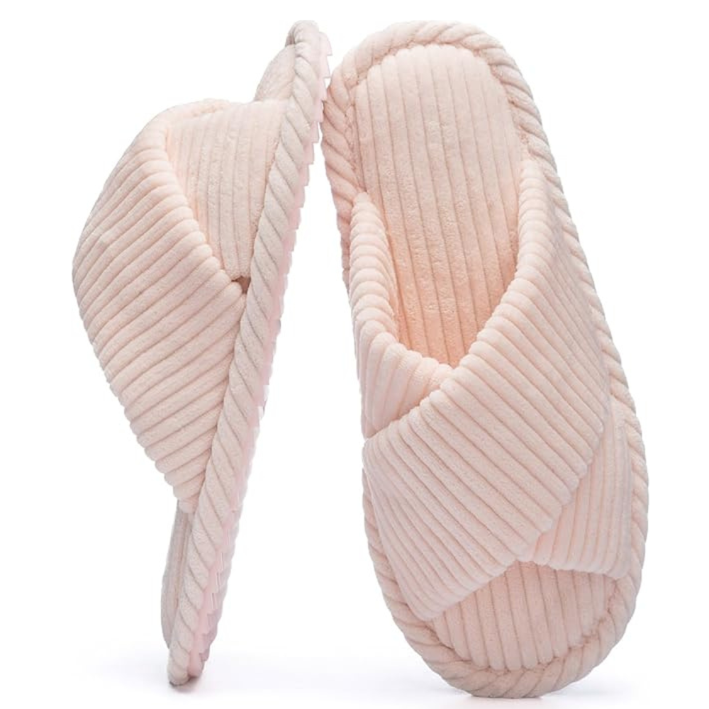 Womens Memory Foam Open Toe Crossband House Slides