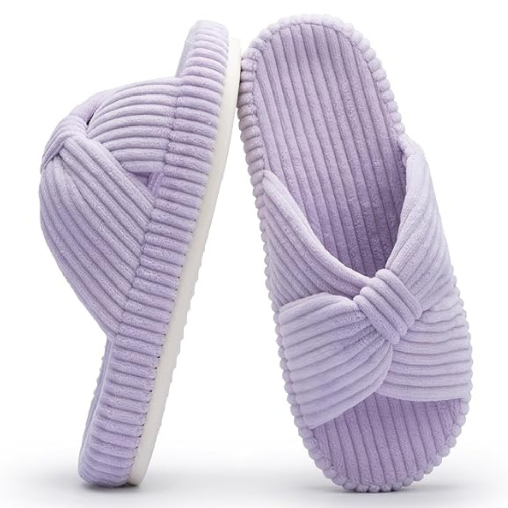 Women Memory Foam Corduroy Bow Crossband Slides