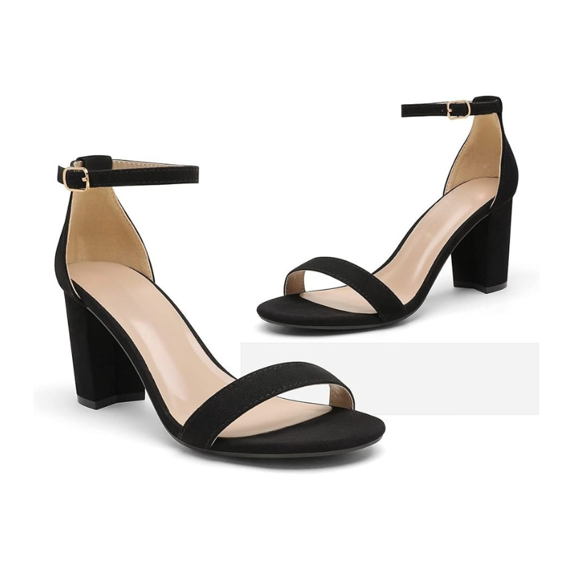Suede Pump Chunky Sandals With Adjustable Buckle Strap