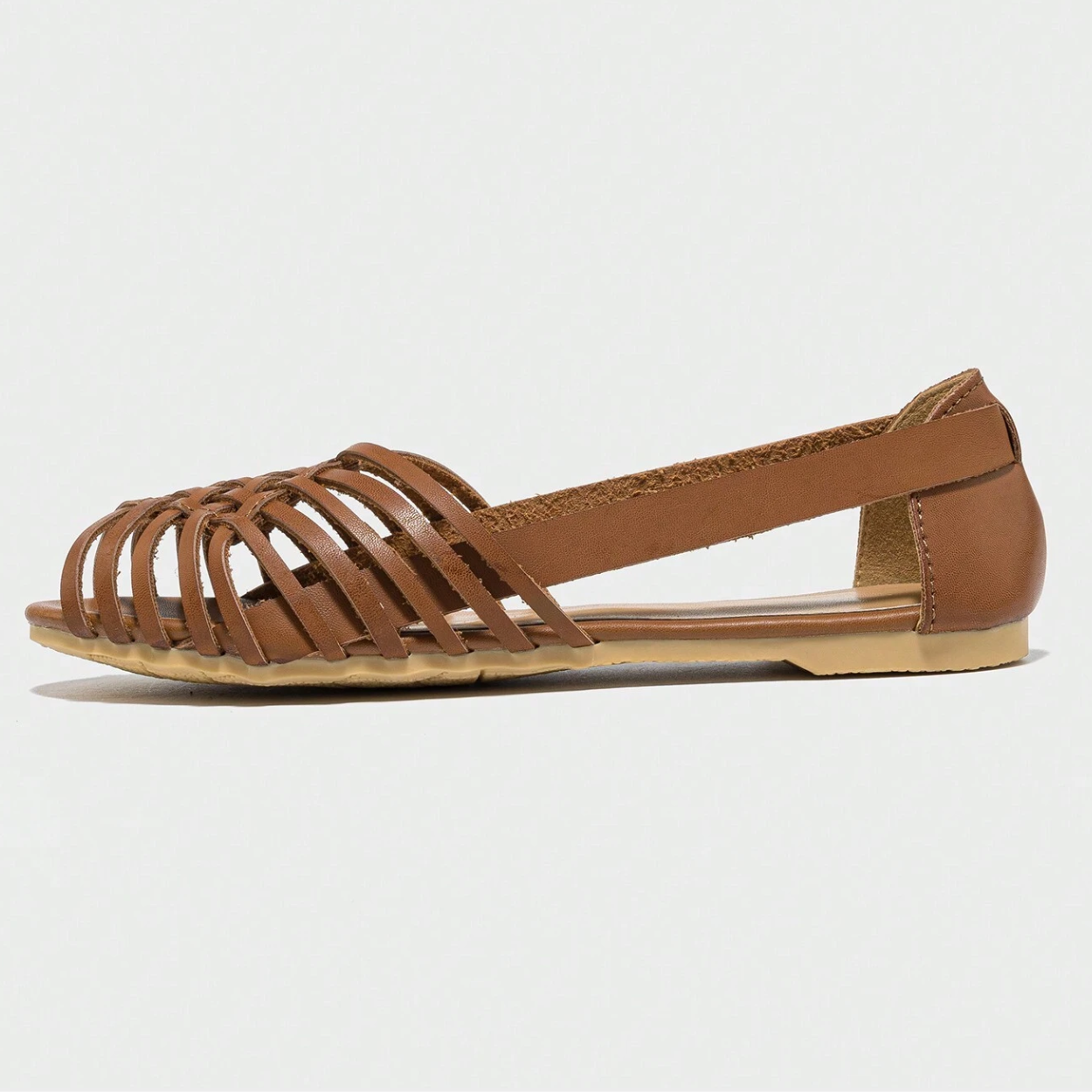 Woven Detail Open Flat Shoes For Women in Brown - Back View