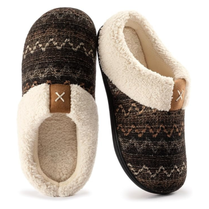 Womens Plush Faux Wool Memory Foam Slippers