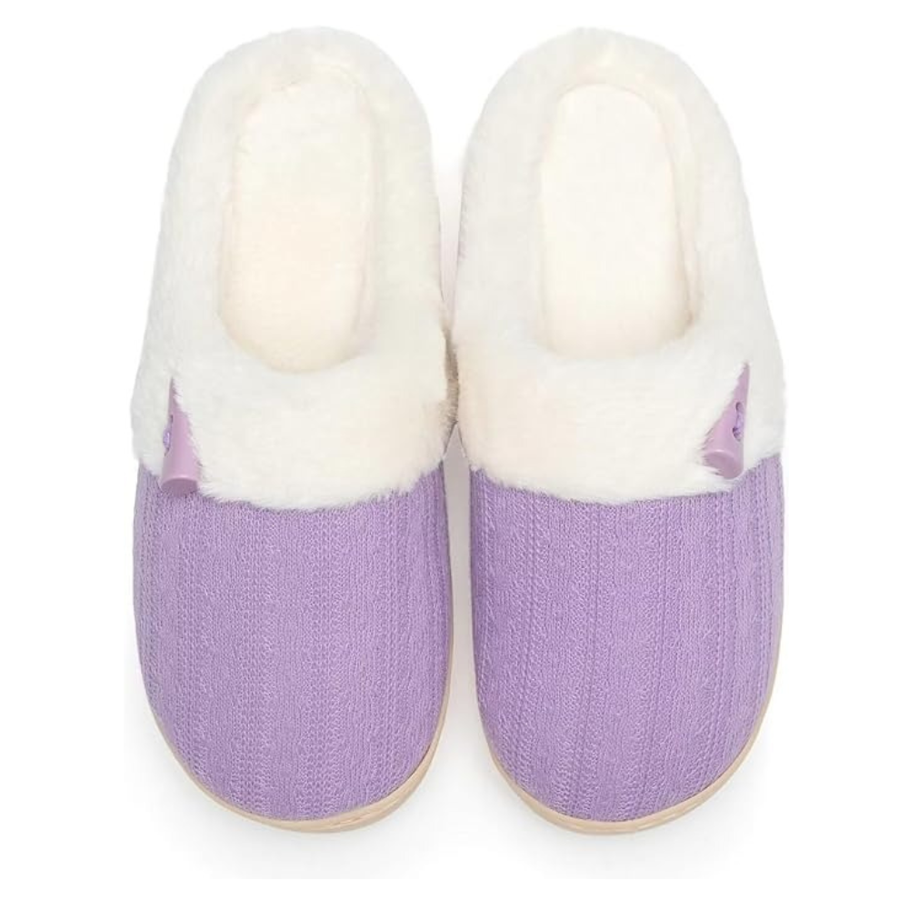 Slip On Fuzzy Slippers With Memory Foam And Plush Lining For Women