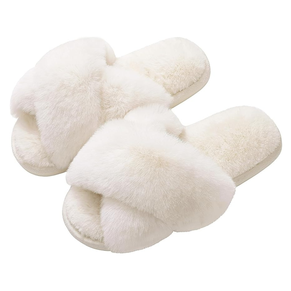 Fuzzy Cross Band Memory Foam Slippers For Indoor Use