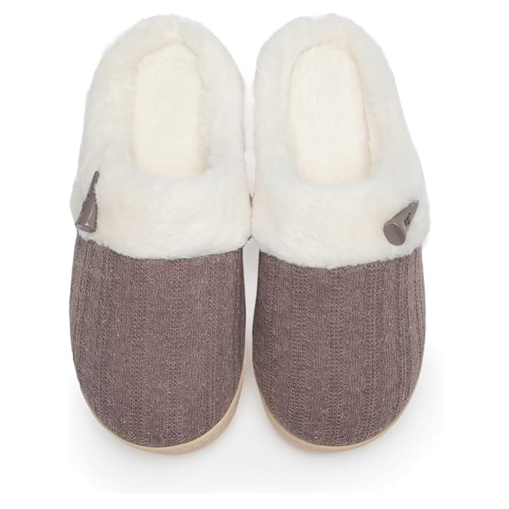 Slip On Fuzzy Slippers With Memory Foam And Plush Lining For Women
