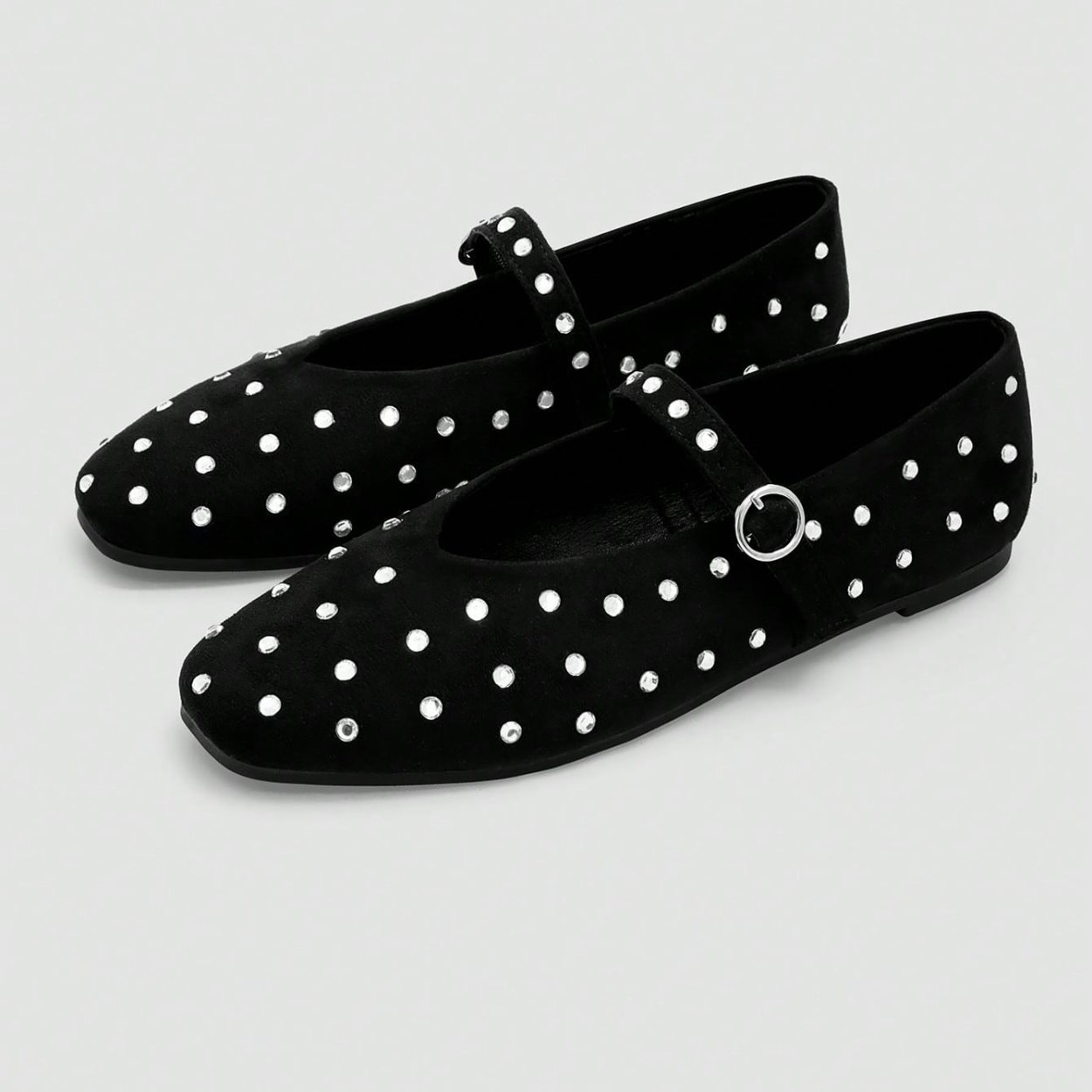 Sequin Flat Shoes With Buckle Strap For Women in Charcoal - Strap Detail