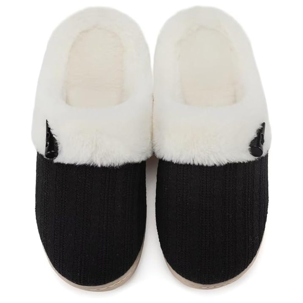 Slip On Fuzzy Slippers With Memory Foam And Plush Lining For Women