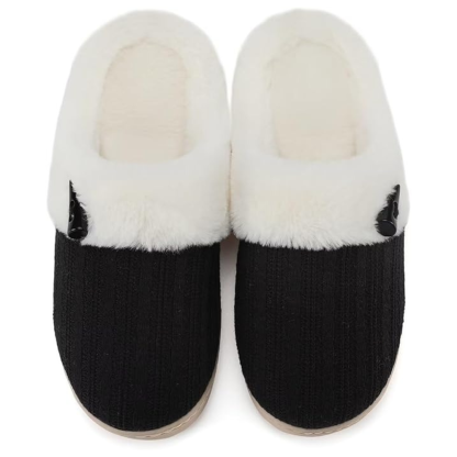 Slip On Fuzzy Slippers With Memory Foam And Plush Lining For Women