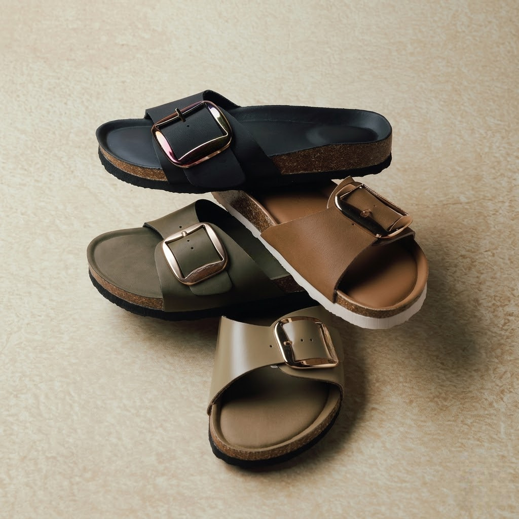 100% Genuine Leather Memory Foam with Insole Slides Sandals for Women
