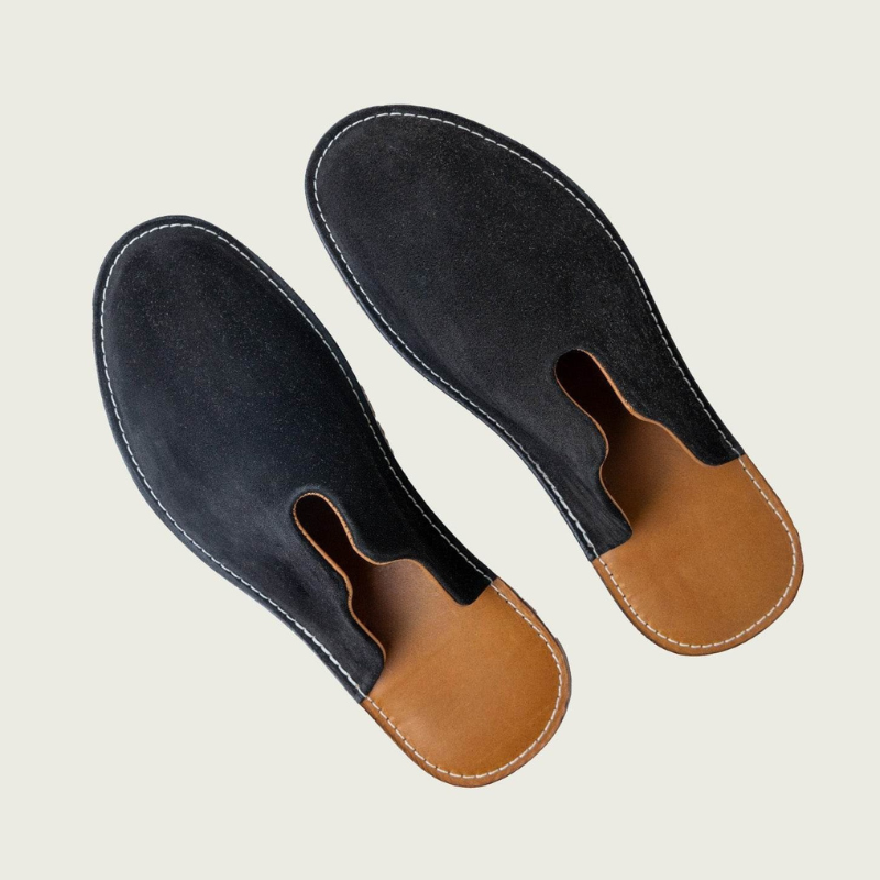 Soft Suede Leather Slip On Slippers With Open Back Design