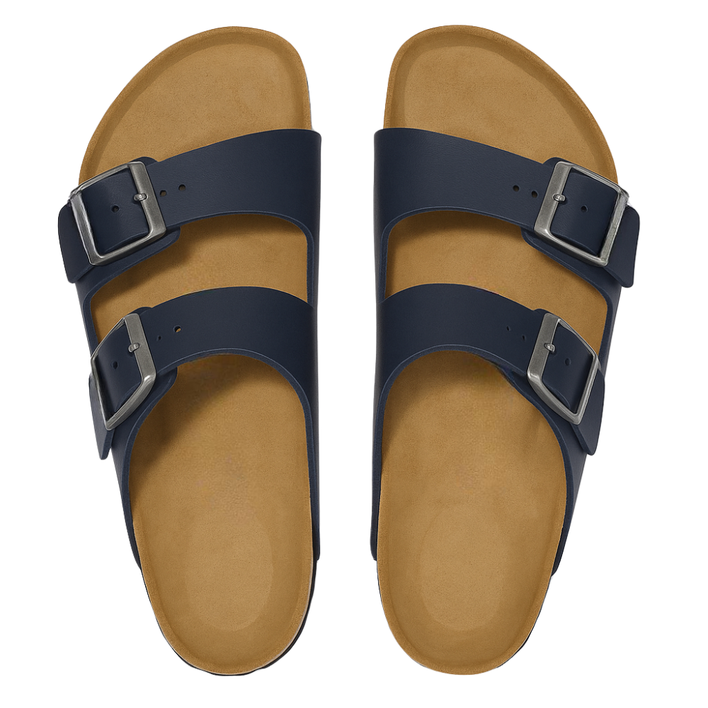 Mixed Leather Sandals With Cork Latex Adjustable Buckle