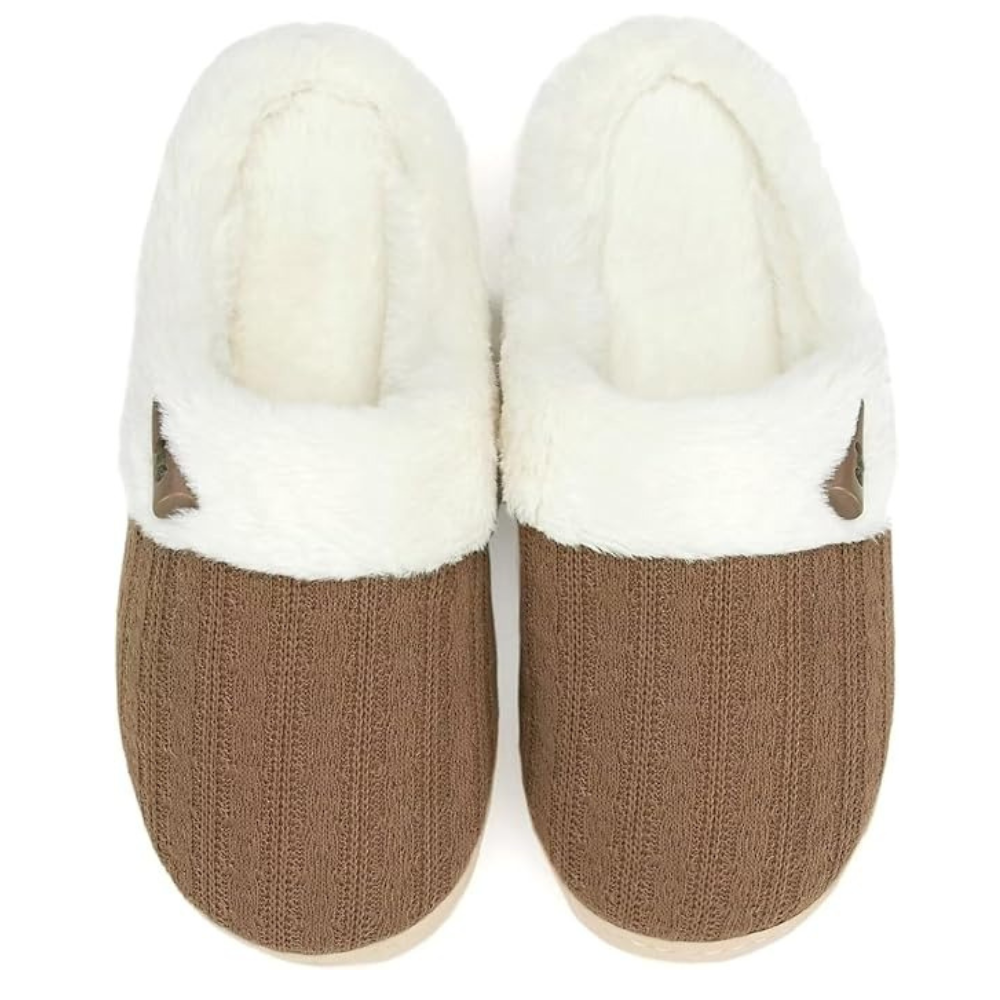 Slip On Fuzzy Slippers With Memory Foam And Plush Lining For Women