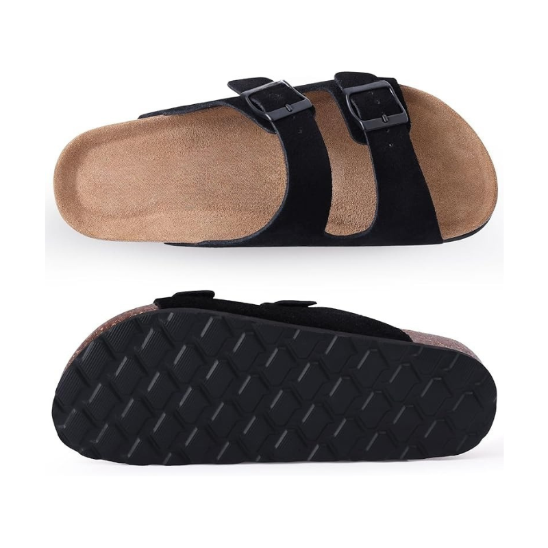 Cork Footbed Sandals With Adjustable Buckle With Slip Resistant Sole