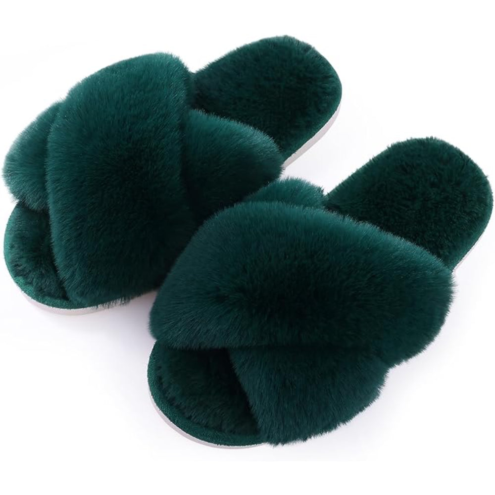 Fuzzy Cross Band With Soft Cushioning And Support House Slippers