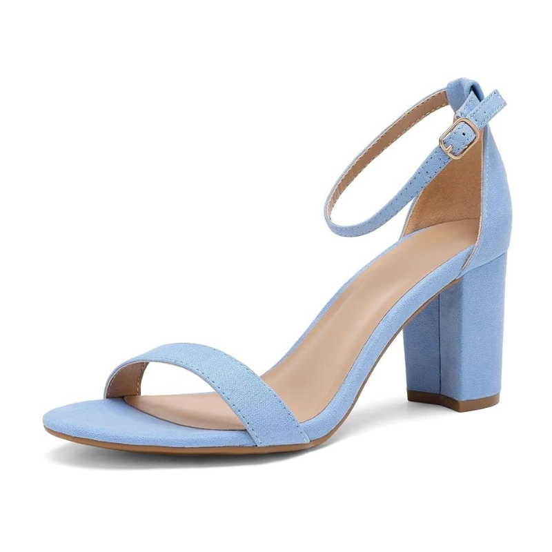 Suede Pump Chunky Sandals With Adjustable Buckle Strap