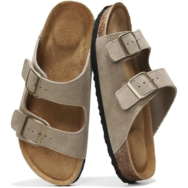 Leather Flat Sandals With Adjustable Straps And Cushioned Footbed