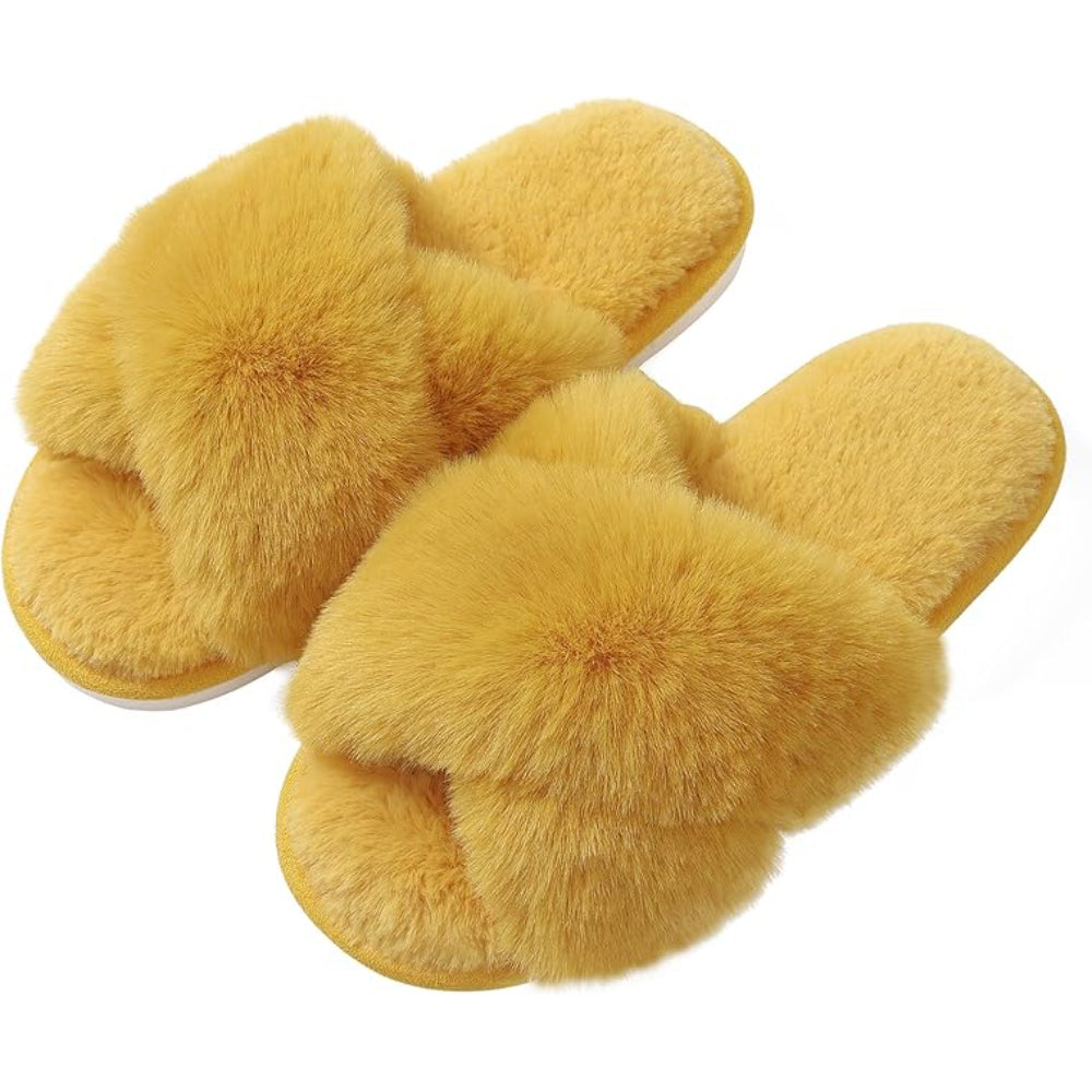 Fuzzy Cross Band With Soft Cushioning And Support House Slippers