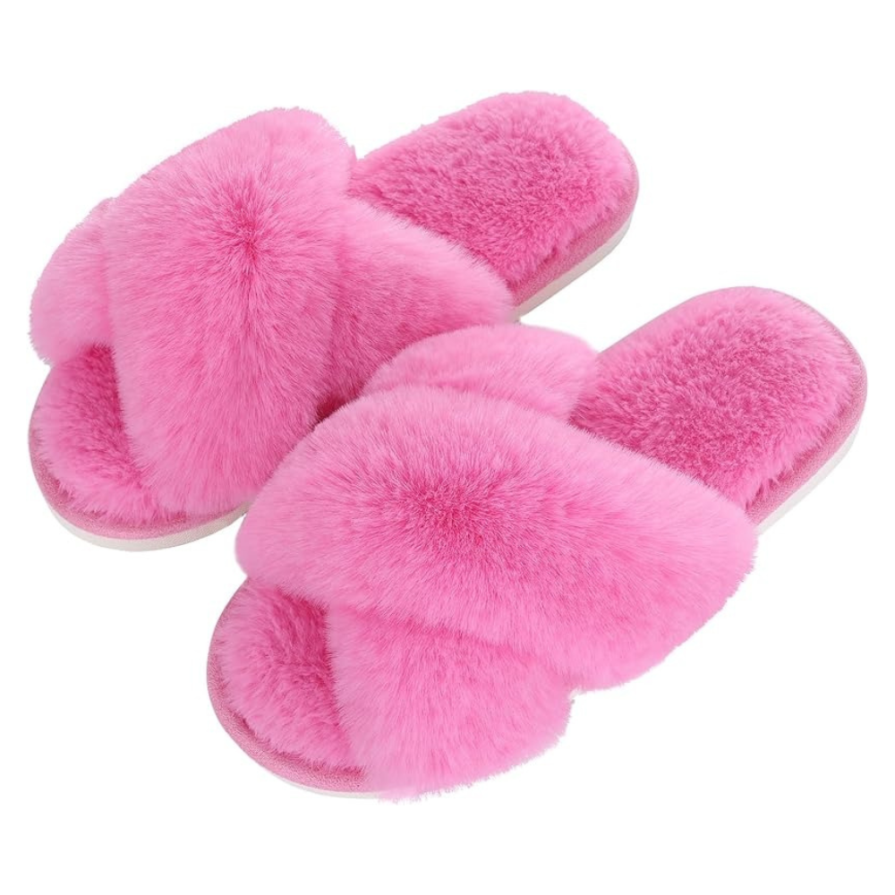Fuzzy Cross Band Memory Foam Slippers For Indoor Use
