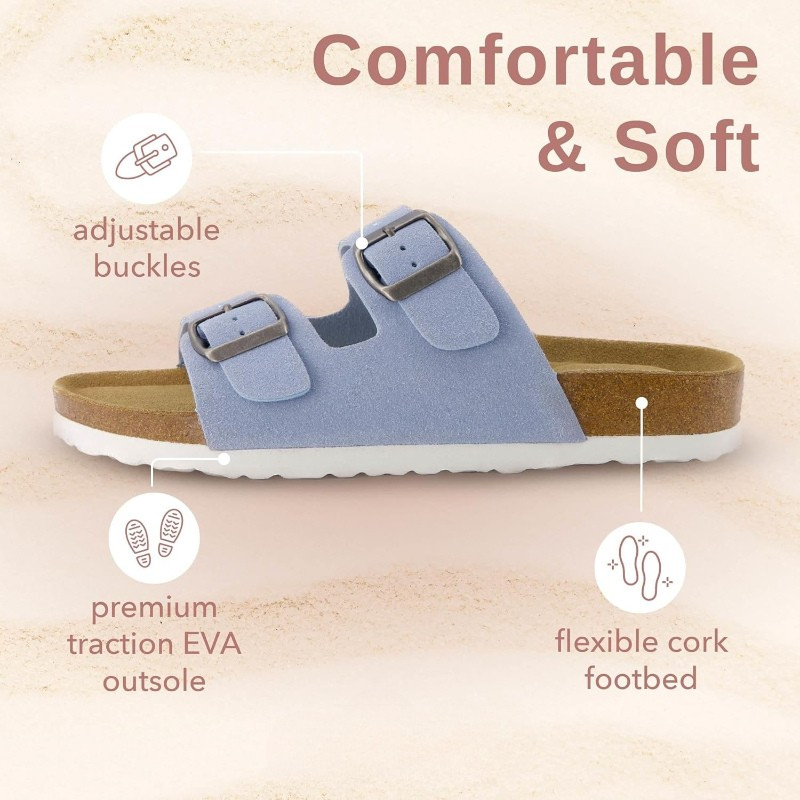 Double Strap Cork Footbed Sandals With Adjustable Fit EVA Sole