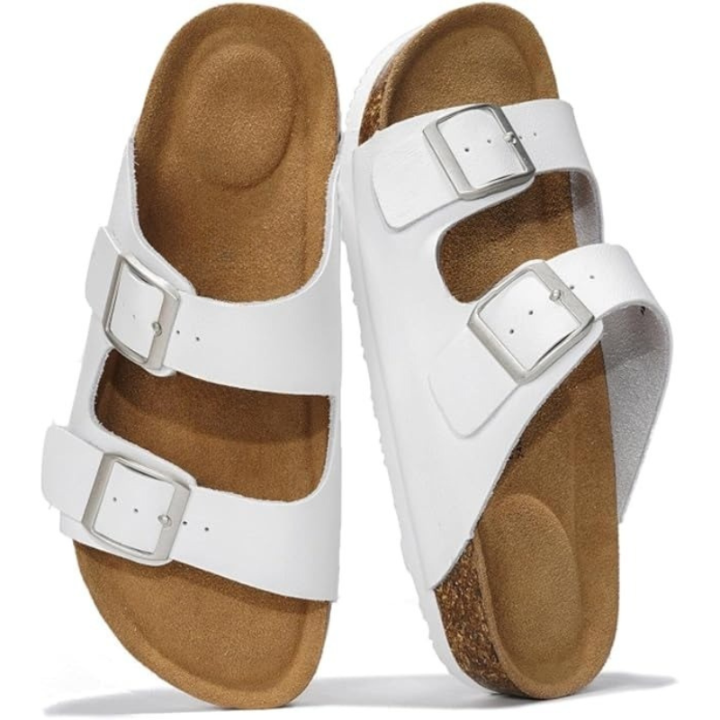 Leather Flat Sandals With Adjustable Straps And Cushioned Footbed