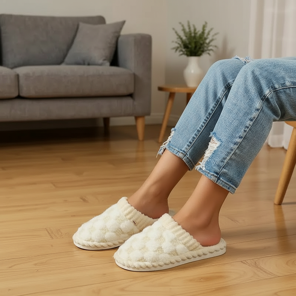 Unisex Fuzzy House Slippers With Sole
