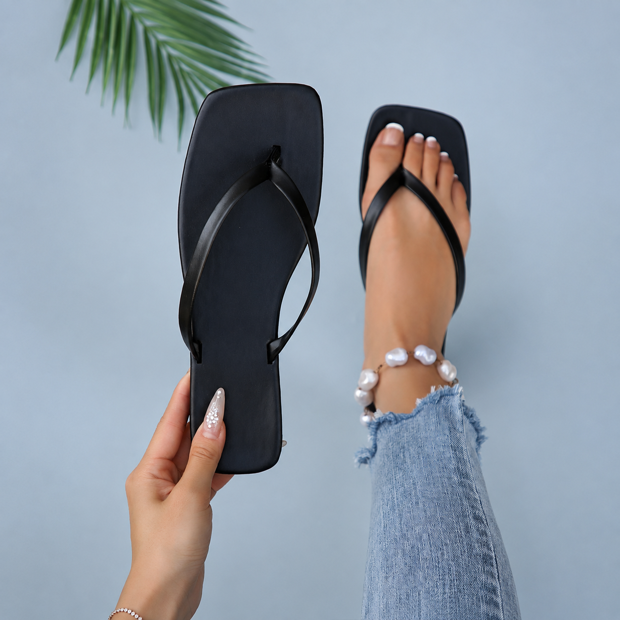 Square Front Slip On Flat Sandals for Casual Summer Wear for Women