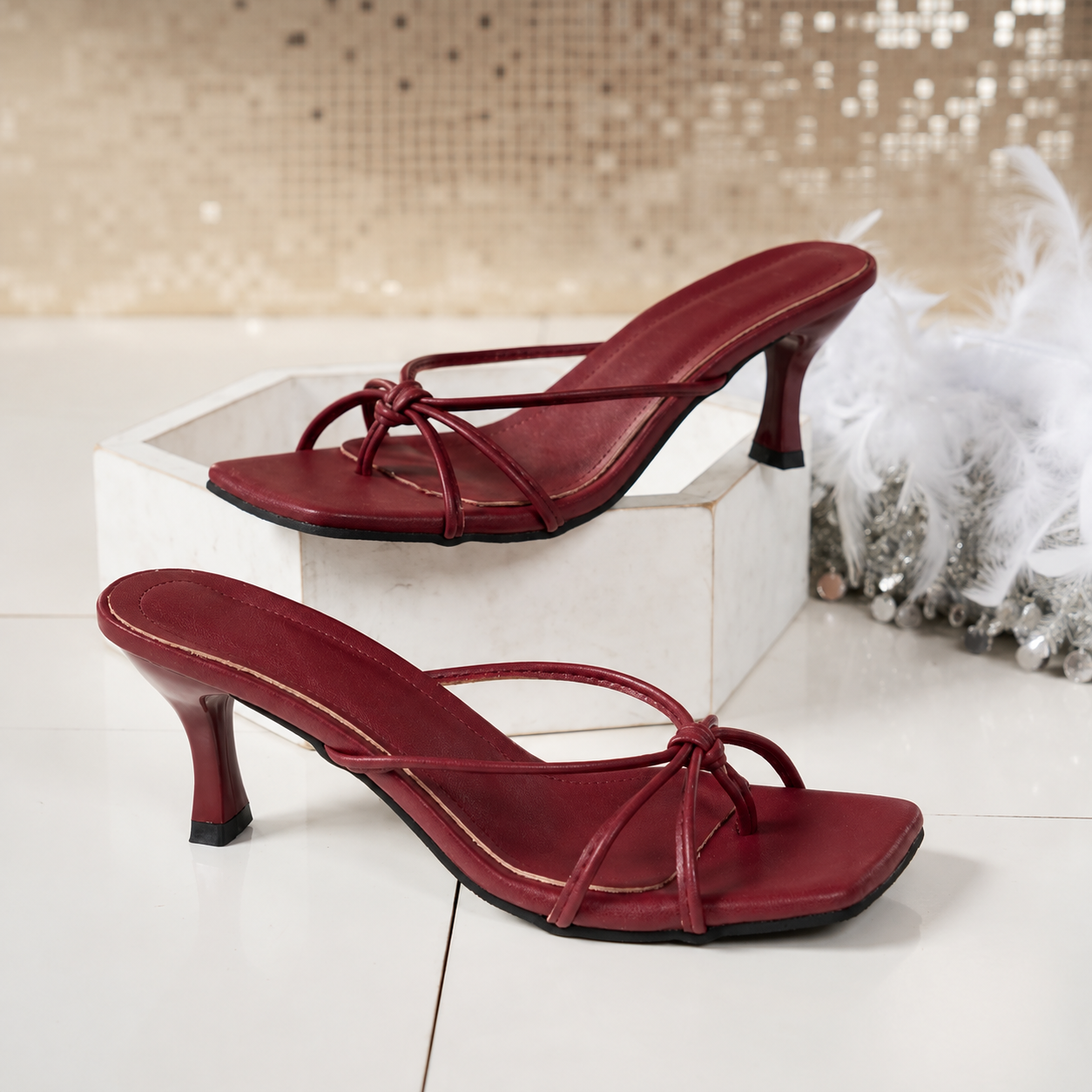 Square Front Strappy Sandals with Bow Detail for Women