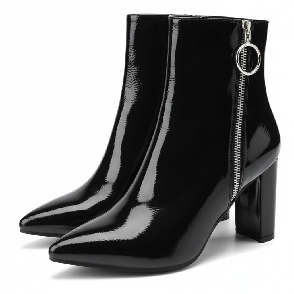 Zippered Pointed Design Block Boots