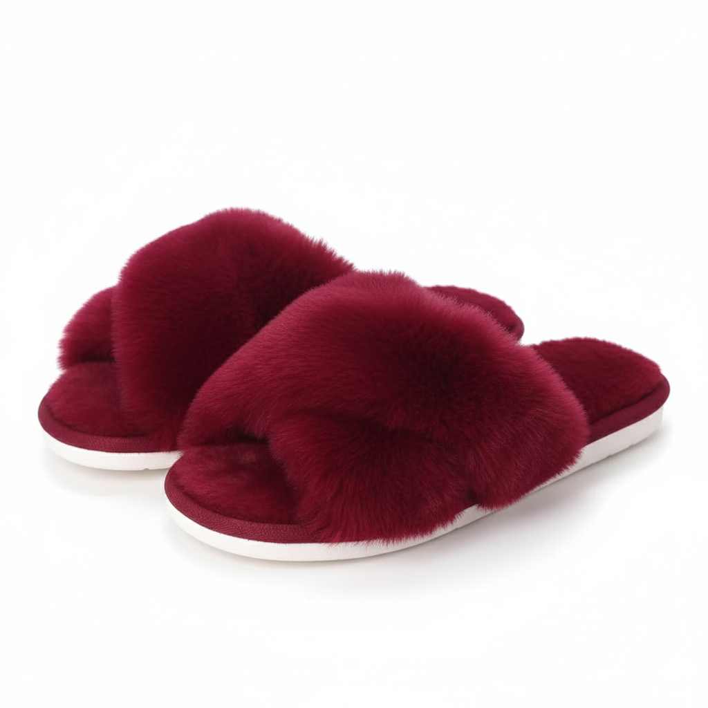 Fuzzy Cross Band With Soft Cushioning And Support House Slippers