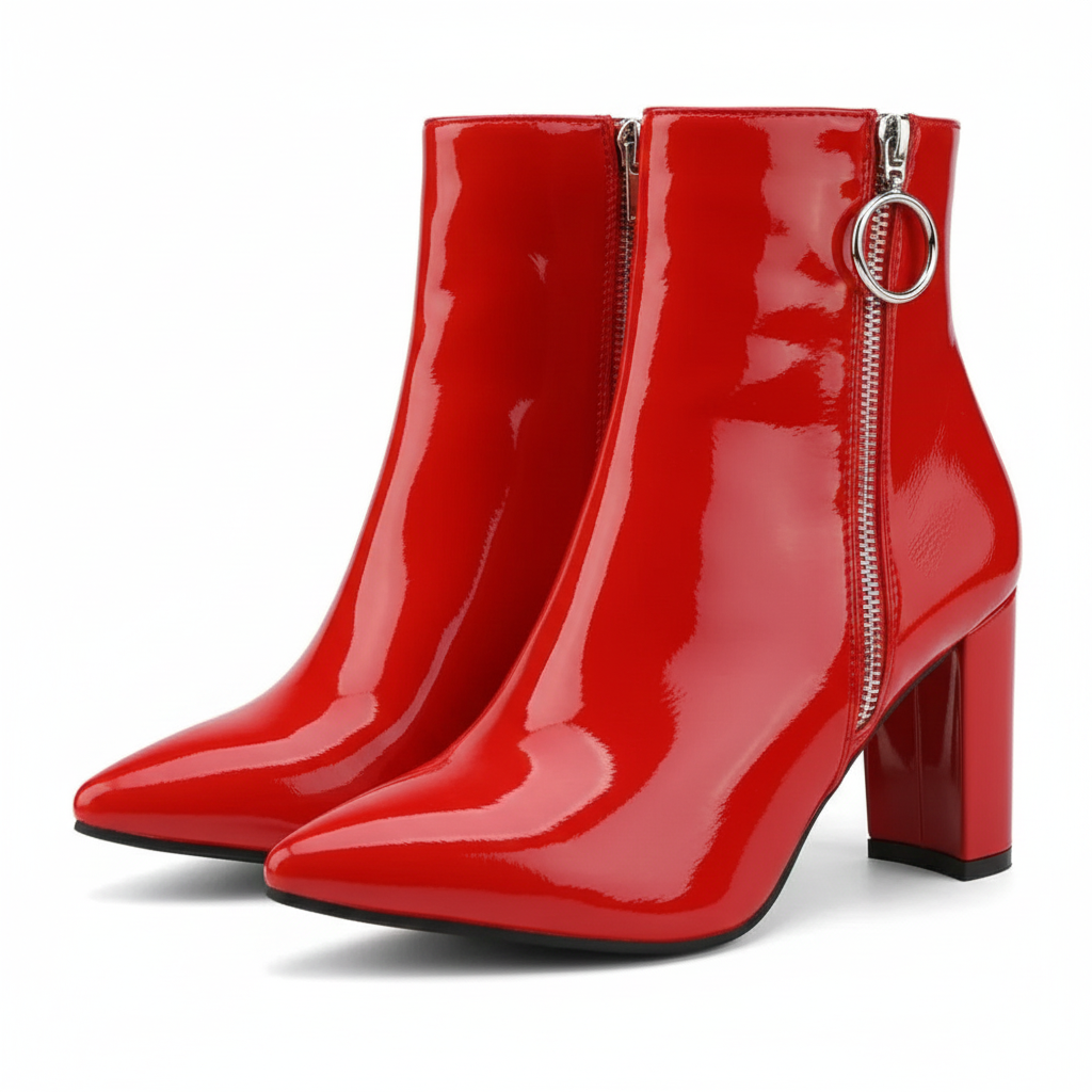 Side Zipper Pointed Block Boots