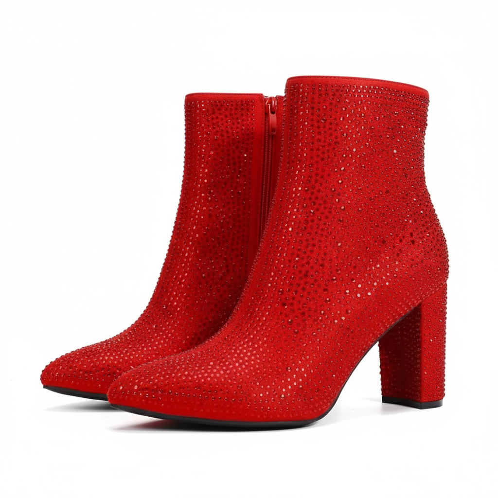 Rhinestone Embellished Chunky Style Boots