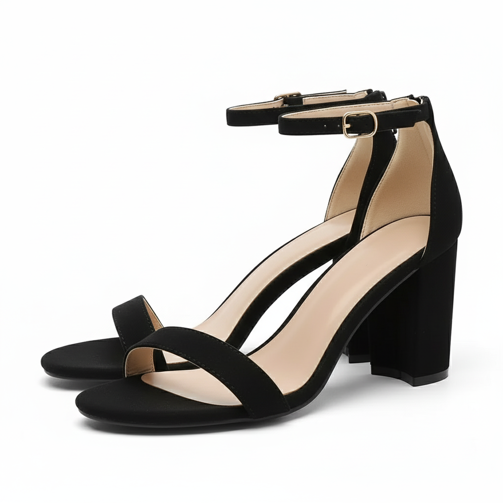 Suede Pump Chunky Sandals With Adjustable Buckle Strap