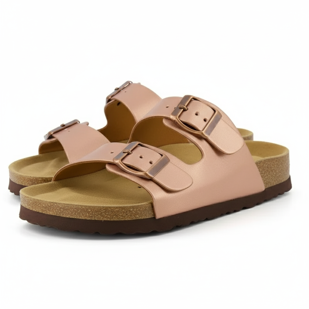 Adjustable Double Strap Cork Sandals With Supportive Footbed