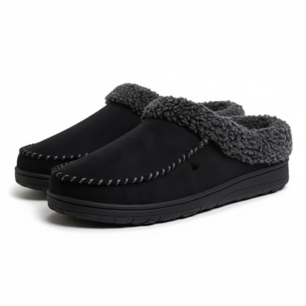 Comfy Slip On Slippers With Soft Lining And Stitched Detailing