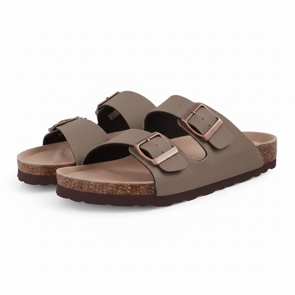 Cork Footbed Sandals With Adjustable Buckle With Slip Resistant Sole