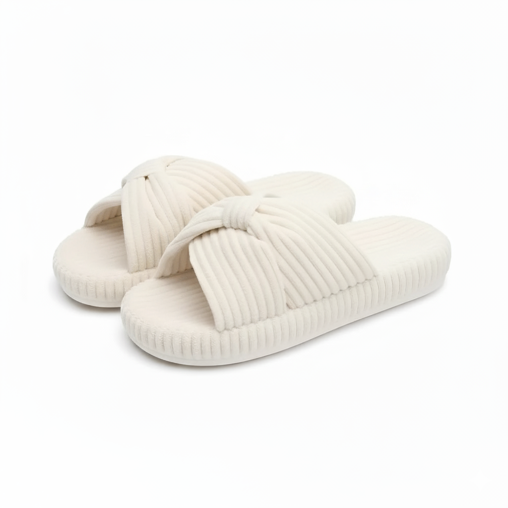 Textured Corduroy Slide Slippers With Soft Cushioning For Comfort