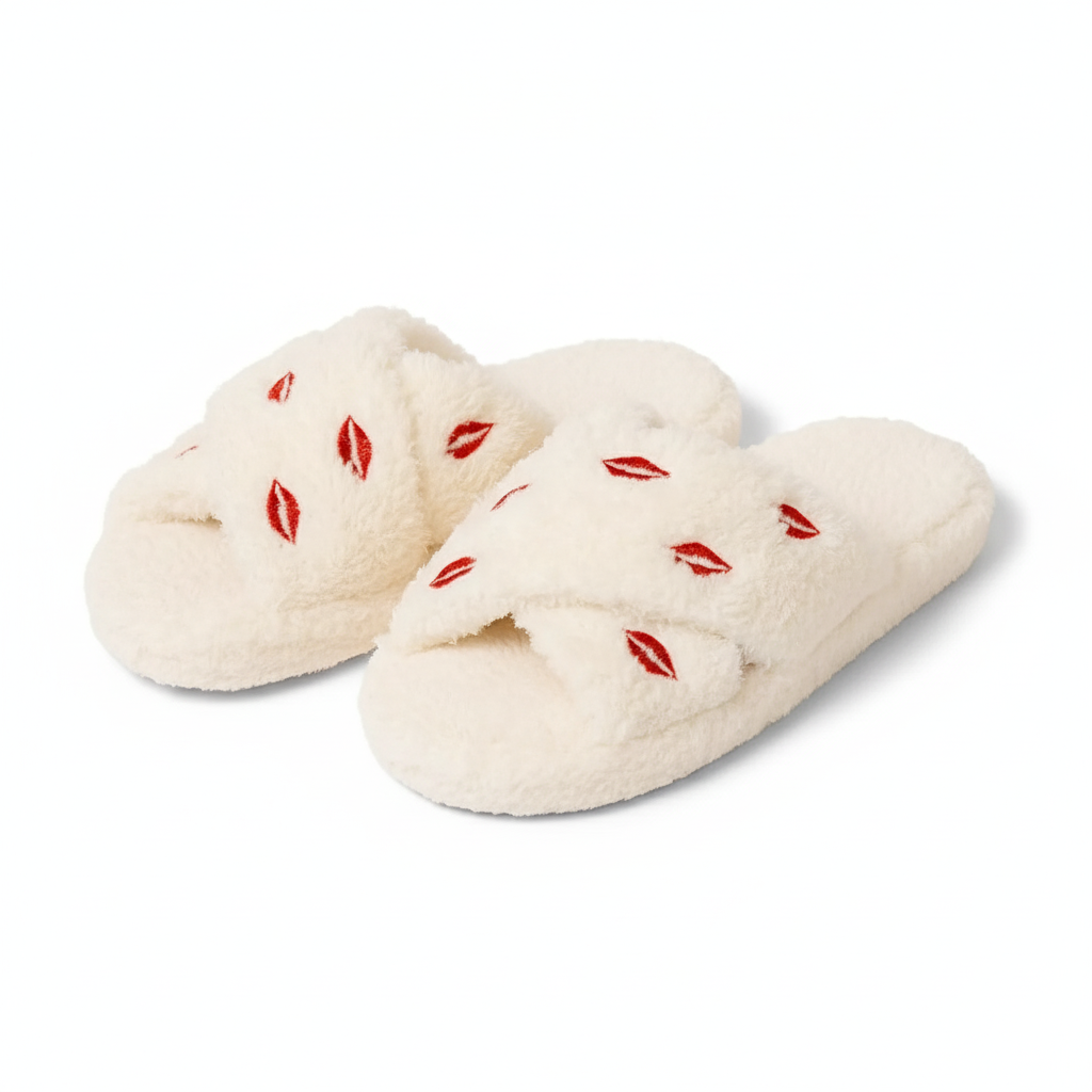 Women Fuzzy Memory Foam Cross Band Cozy Slipper