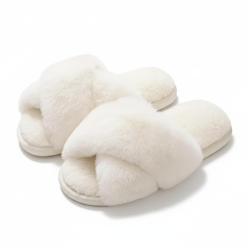 Fuzzy Cross Band Foam Slippers