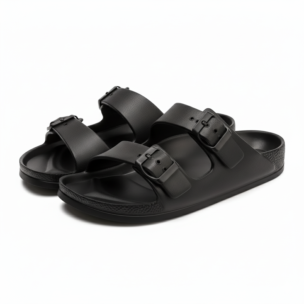 Women Adjustable Double Buckle Comfort Flat Slide Sandals