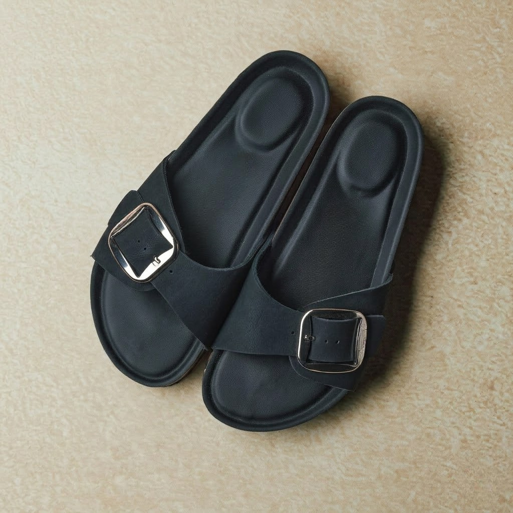 100% Genuine Leather Memory Foam with Insole Slides Sandals for Women